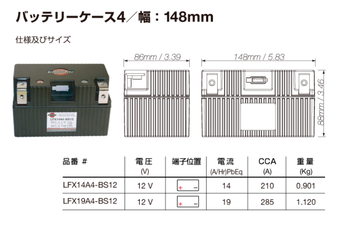 SHORAI　リチウムイオンバッテリー　LFX19A4-BS12